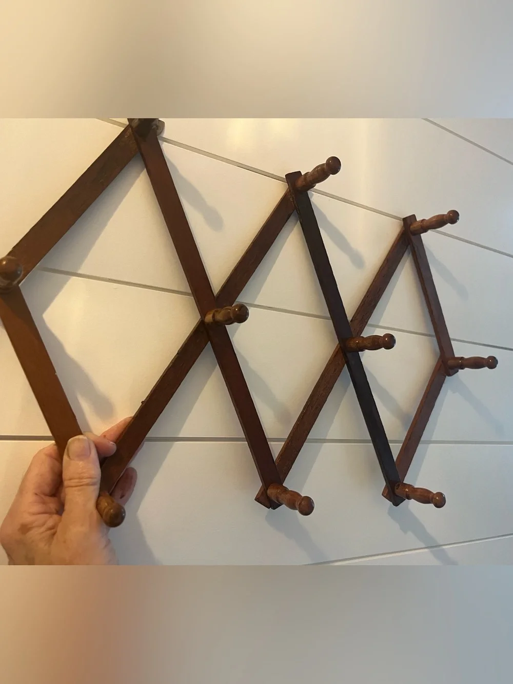 Vintage Dark Wood 10 peg Accordion Rack- Adjustable can horizontal or vertical